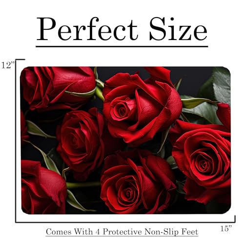 Tabla de cortar de vidrio templado rectangular decorativa con diseño de rosas rojas miniatura 3