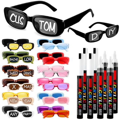 Image of Flutesan Personalized Rectangle Sunglasses with Marker Pens for Adult DIY Custom Birthday Wedding