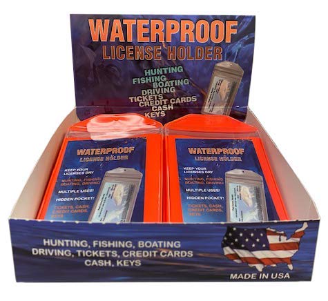 Fluorescent Orange, Zipped, Hunting & Fishing License Holder, Display Box Includes 100 Pieces, Ready for Display, Made in USA