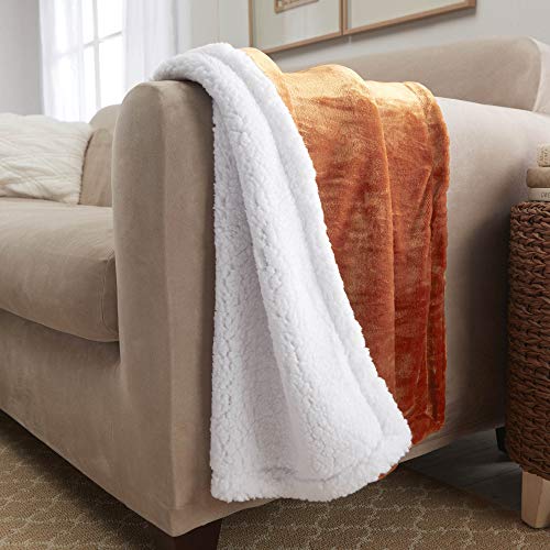 Genteele Sherpa Throw Blanket Super Soft Reversible Ultra Luxurious Plush Blanket, 50 x 60 inches, Burnt Orange/White