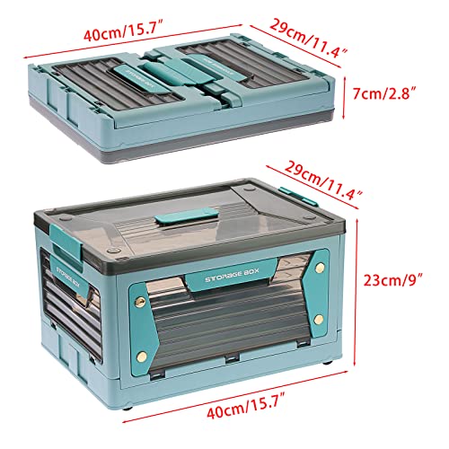 Btsky 2 Pack Plastic 4 Doors Collapsible Storage Bins With Lid & Wheels Foldable Lidded Storage Box With Handle Slots Multifunctional Stackable Folding Organizer Cube For Camping Clothes Toys Snacks Storage Containers, Blue #TOP3
