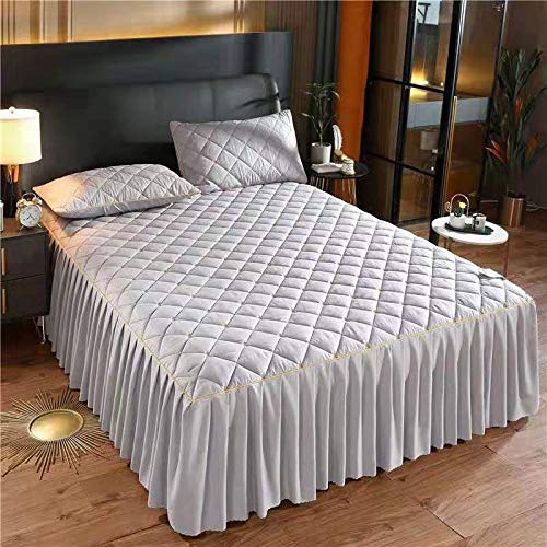 IBOWZ Elasticated Bed Skirt Ruffled 3-Piece Set Fitted Bed Skirt Bedspread Coverlet Bed Sheet 120/150/180/200cm Dustproof Ruffle Individual/Double Bed Princess Sheets Ruffled Cotton Non Slip
