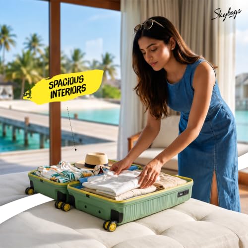 Image of Skybags Swirl Cabin Trolley Bag 56cm | Small Hard Luggage | 8 Wheels Suitcase for Travel | 3-Digit Combination Lock with Anti-Theft Zipper | Polypropylene | 3 Years Warranty - Unisex (Green)