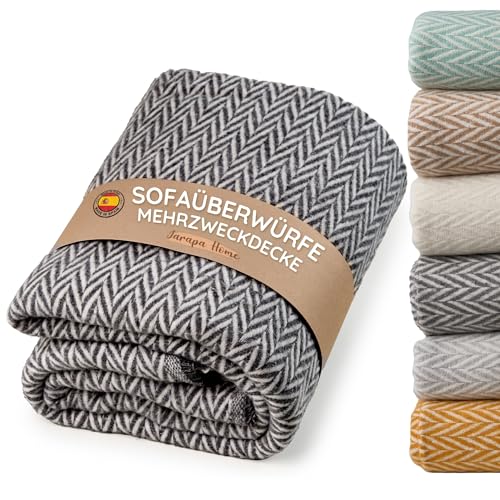 Tagesdecke Sofadecke - Warme Decke für Bett oder Sofa | Hochwertige und kuschelige Baumwolldecke, weich, warm und atmungsaktiv für das ganze Jahr | Ideal für Wohnzimmer (Dunkelgrau, 130x180 cm)