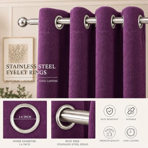 Image of Velvet Curtains | Heavy Soft Premium Velvet Drapes for Bedroom and Living Room | Semi Light Blocking, Thermal Insulated and Noise Reducing Long Door Panels | 8 Feet, Set of 2 (Purple)