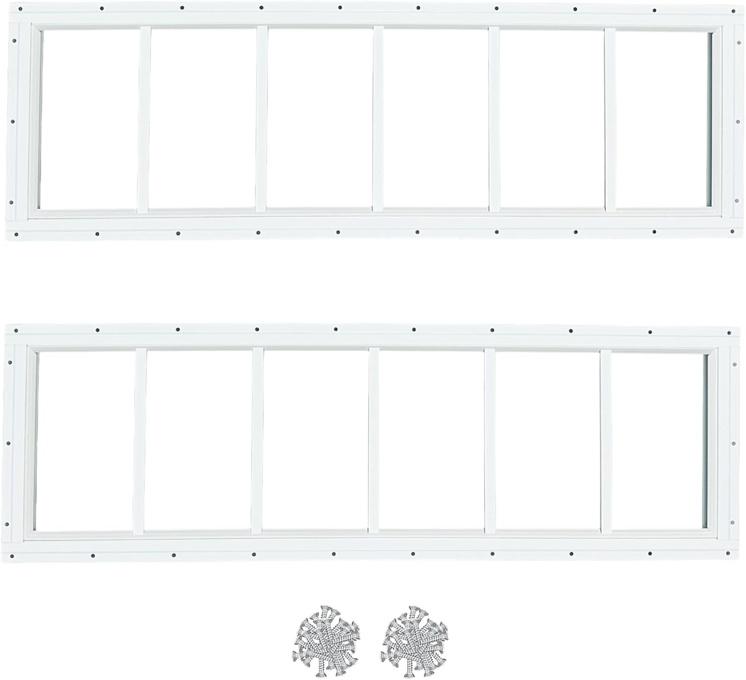 Hryan Shed Transom Window for Playhouse, Chicken Coop and Garage, Fixed Metal Tempered Glass Replacement Casement for barn house, ventanas de casa (10" x 35" 2Pack)