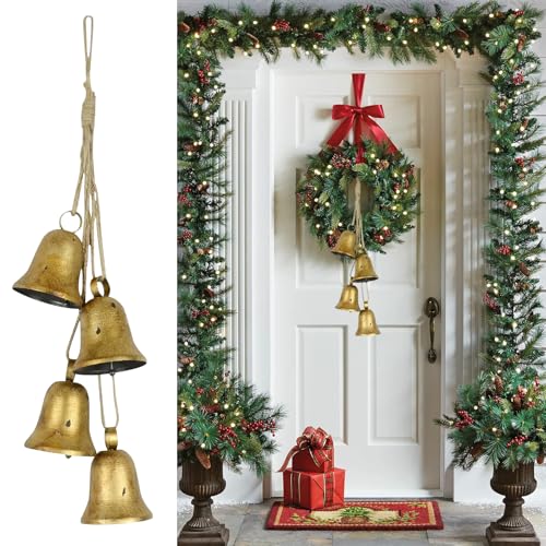 4 campanas de vaca vintage para decoración de Navidad, campanas colgantes de metal rústico para árbol de Navidad, barandilla de escalera, puerta, jardín