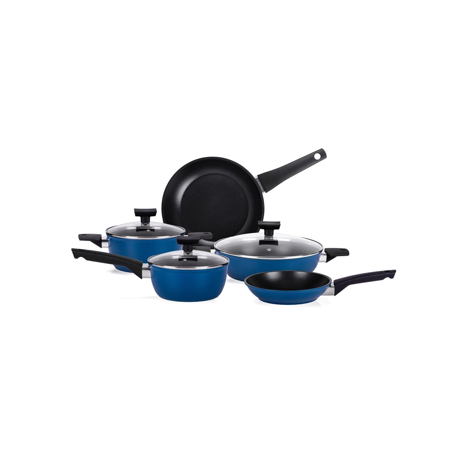 MONETA Batteria di Pentole e Padelle 8 Pezzi Blue Note - Set Pentole Induzione Antiaderenti con Fondo Spazzolato, Senza PFOA e Nichel, Adatta a Tutti i Pani Cottura