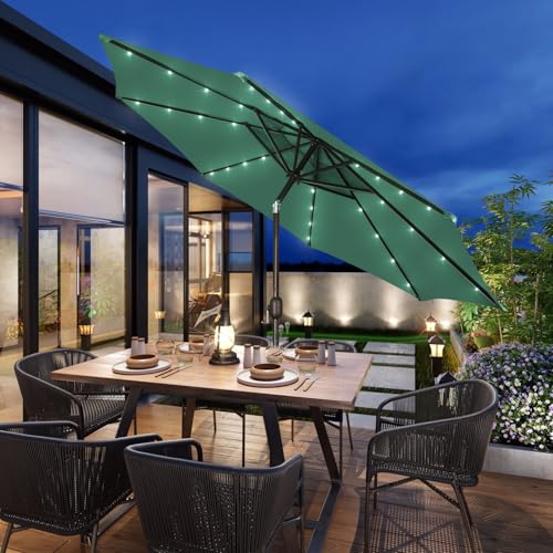 Image of Blissun 9 ft Solar Umbrella, Patio Umbrella with 32 LED Lights, Outdoor Table Market Umbrella for Garden, Deck, Backyard (Seaglass)