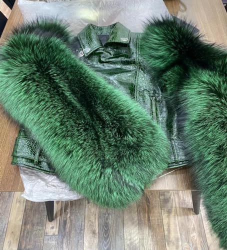 LVCOMEFF Women Sheep Leather Cropped Jacket Bolero Top Coat Motorcycle Jacket With Fox Fur Long Sleeve Crocodile Pattern4