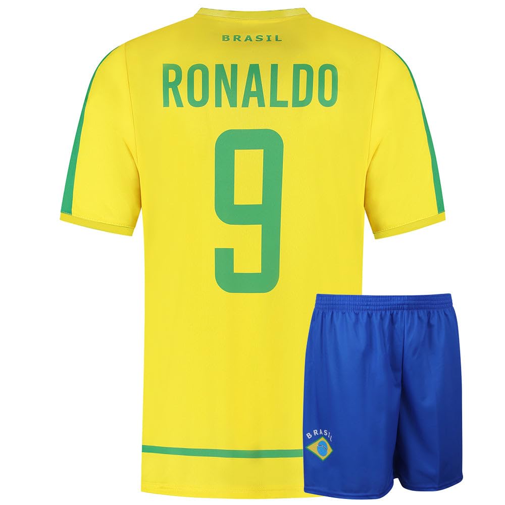 Brazilien Fußball Trikot Set Heim - WM 2002 - Kinder und Erwachsene - Jungen - Sportsachen - Geschenk - Sport t Shirt - Sportbekleidung - Größe 128