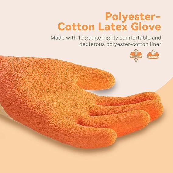 Image of Nylon Safety Work Gloves with Nitrile Coating - Industrial-Grade Protection for Cleaning, Warehouse, Mechanics, Construction - Durable, Flexible, Non-Slip Grip (Yellow & Orange, 20 Pair)