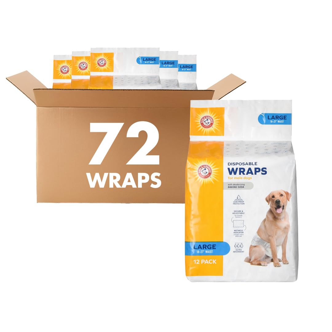 Arm & Hammer Pañales para Perros machos, Talla L, 72 Unidades, Ultra absorbentes, Ajustables, con protección a Prueba de Fugas e indicador de Humedad para Perros Grandes