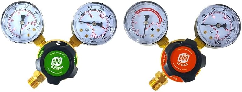 SÜA - Oxygen and Propane Regulators Welding Gas Gauges Pair - Rear Entry - LDP Series - Check All the Pictures and Read the Full Description of This Product to Make Sure it fits Your Tanks and Hoses