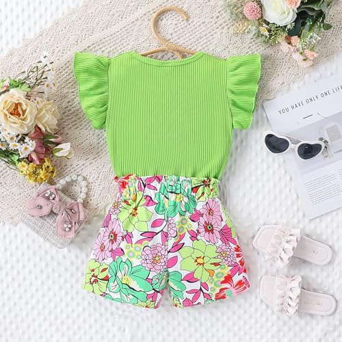 Image of 3-8 T Toddler Girls Clothing Set Ruffle Sleeve Bow Tie Top + Floral Shorts Set