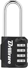 Brillirare Combination Lock, 4-Digit Padlock 2.3 Inch Long Shackle, Waterproof Zinc Alloy Outdoor Travel Luggage Locks Keyless for Backpack, Gym Locker, Hasp, Fence, Gate, Case, Toolbox-Black