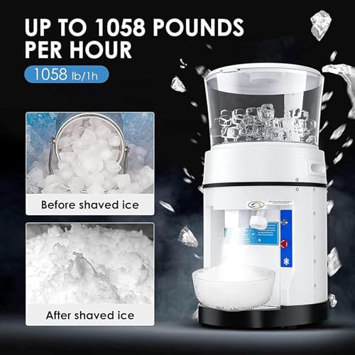 PODEC Elektrischer Eiszerkleinerer, 350 W, Schneekegelbereiter, Eisrasiermaschine, Tisch-Eiszerkleinerer Mit 11 L Fassungsvermögen, Geschwindigkeit 320 U/min, Für Cocktails, Smoothies
