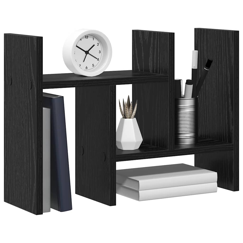 Organizer da scrivania in legno nero, effetto rovere, 50 x 15,5 x 35,5 cm, con ampio spazio per ufficio, home office e scuola, sistema di archiviazione per raccoglitori, carta, penne e