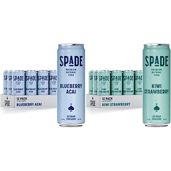 Spade Soda | Blueberry Acai + Kiwi Strawberry, Premium All-Natural, No Sugar, No Calories, Electrolytes, Magnesium, Potassium, Non GMO, Sweet Stevia, No Artificial Sweeteners, Great Taste