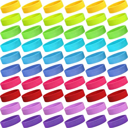 Image of Crowye 100 Pcs Neon Sweatbands Bulk 80s 90s Sports Headbands Colourful Tennis Headbands International Countries Sports Games for Men Women Competitions Glow Party