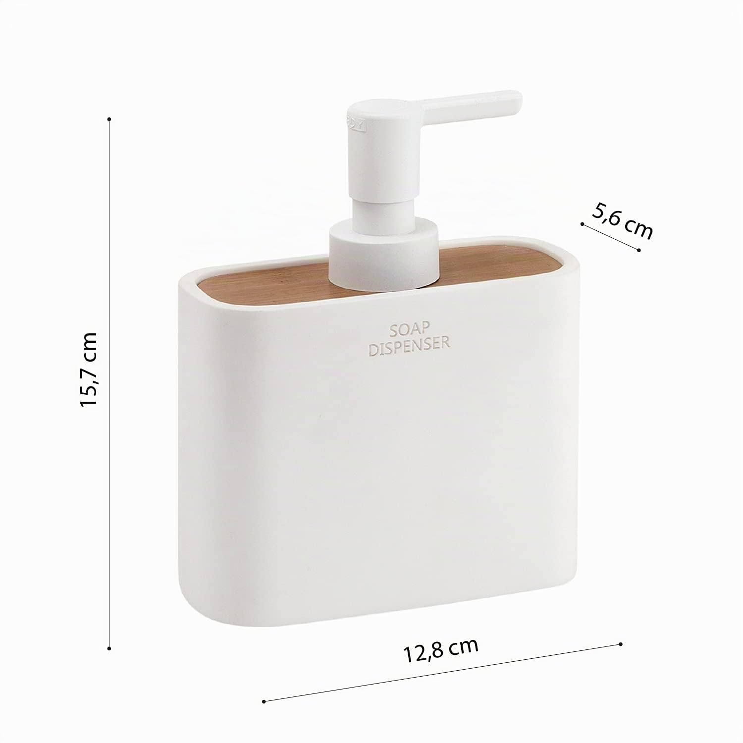 Gedy Melbourne Dosasapone, Misure e Peso: 15,7X12,8X5,6 CM & 0,498 kg, Dispenser Sapone Bagno in resine, Finitura Bianco e bambù, Design R&S, 2 Anni di Garanzia, Faggio, Unica