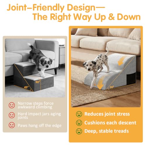 Image of Topmart High Density Extended Foam Dog Ramp&Steps 2 Tiers,11.8 inch High | Non-Slip Dog Stairs,Soft Foam Pet Ladder with Removable Cover,Best for Injured,Older Cats,Pets with Joint Pain