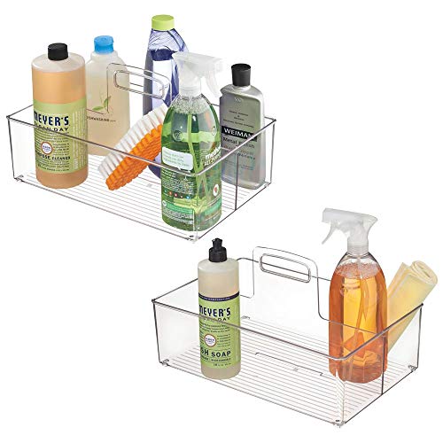 mDesign Plastic Portable Storage Organizer Kitchen Caddy Tote, Divided Basket Bin with Handle