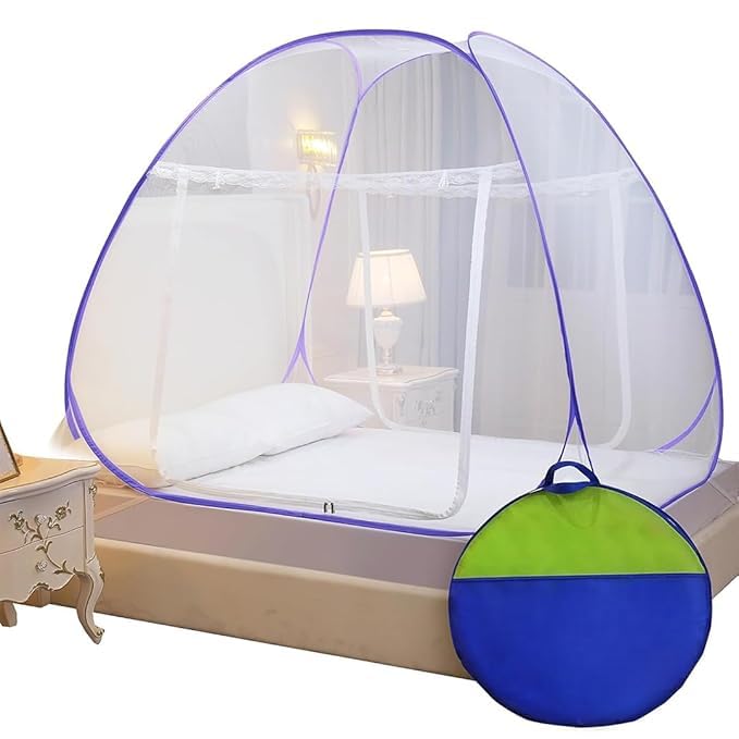 Mosquito Net for King Size Bed | Foldable Machardani with High Strength Steel Wire Mesh | Portable Hanging Canopy for Bedroom & Camping (Purple, Double Bed)-image-48