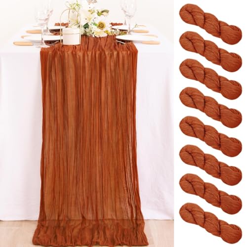 Image of MLMC 8 Pack Terracotta Cheesecloth Table Runner 10ft Rustic Burnt Orange Cheese Cloth Table Runner 35 x 120 inches for Wedding Bridal Shower Birthday Pinic Party Thanksgiving Decor