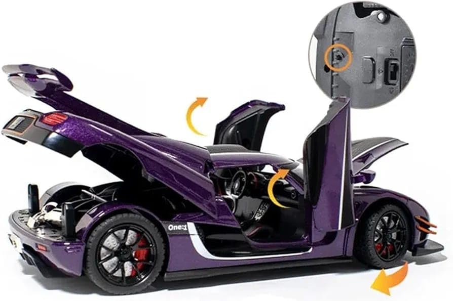 Image of 1:24 Scale Koenigsegg One:1 Diecast Model Car with LED Lights & Engine Sound | Premium Metal Body | Openable Doors via Roof Button | Realistic Collectible Toy for Kids & Adults-Purple
