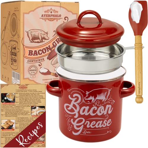 Ayerphalo Bacon Grease Container with Strainer 46OZ Large Capacity