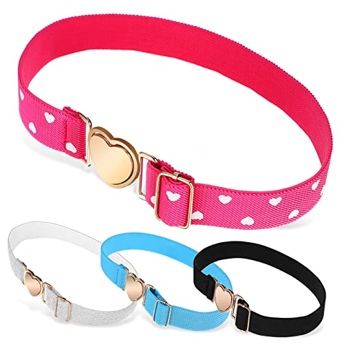 4pcs Boy Girl Elastic Waist Belt for Girls Heart Buckle Decorative Belts Black Silver and Light and Casual Wear
