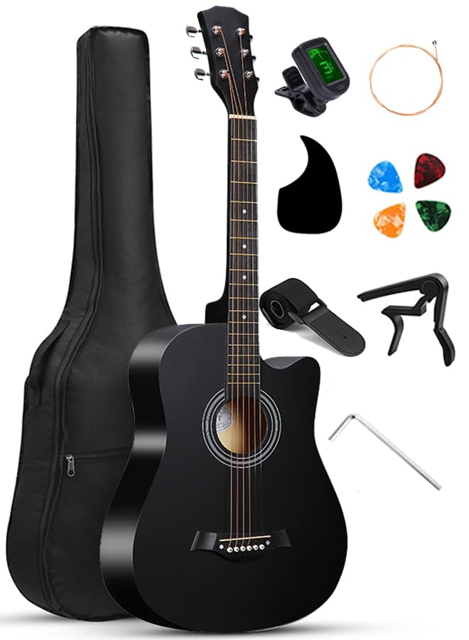 38 Inch Acoustic Guitar for Beginner Adult Teen Full Size Guitarra Acustica with Gig Bag Tuner Picks Strings Capo Strap Right Hand