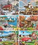 Bits and Pieces - Alan Giana 6-in-1 Ensemble de Puzzle Multipack pour Adultes - Saisons Serene - Deux 300, Deux 500, & 2 1000 pc Winter Light House Beach Autumn Lake Farm Puzzle Set Jigsaws