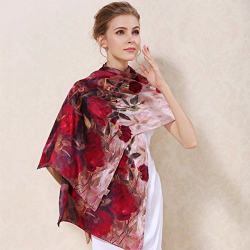 Women's 100% Charmeuse Mulberry Silk Long Scarf For Gift Hair Ladies Shawls Floral And Butterfly Scarves3