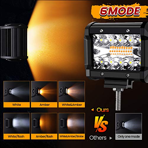 AMBOTHER LED Light Bar Pods 4-Inch Amber White 12800-Lumen Equivalent to 120-Watt Incandescent Bulbs Driving Fog Off Road Triple Row Waterproof Spot Flood Combo Beam Cubes Lights for Truck Jeep ATV - Thumbnail 2