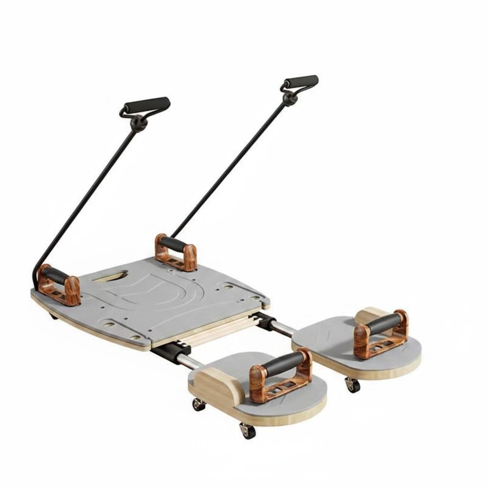 Amagogo Pilates Trainingsboard Pilates Maschine Pilates Reformer Fitnessgerät Bauchmuskeltrainer mit Dreistufiger Intensität Und Gleitender Schiene aus , Holzgrau