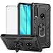 Best Share for Huawei P30 Lite Case & Tempered Glass Screen Protector, Rugged Hybrid Armor Anti-Scratch Shockproof Kickstand Cover & Magnetic Car Mount Ring Grip, Black