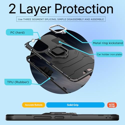 Image of Pikkme Back Cover for OnePlus Nord Ce 3 5G | 360 Protection | Ring Holder | Kickstand | Tough Armor Case (Black)