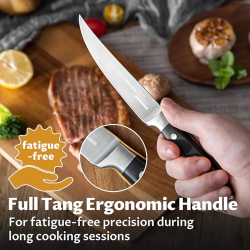 OAKSWARE Steak Knives Set of 8, Non Serrated Steak Knives with Block, 5 inch German Stainless Steel Straight Edge Steak knife with Full Tang Handle, Rust Resistant & Easy to Maintain - immagine 6