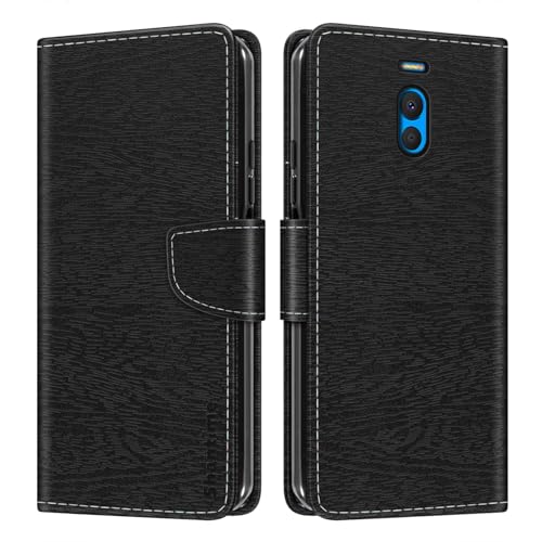 Shantime Funda Cartera de Cuero Compatible con Meizu M6 Note, Tapa de Color con Ranuras, Cierre Magnético Protección Completa(Negro)