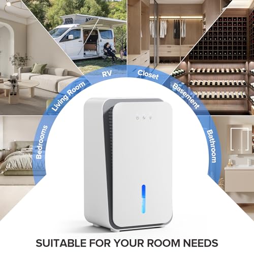 Image of Dehumidifier for Home, Quiet Portable Dehumidifier with Auto Shut Off, 7-Color LED Light for Basement, Bedroom, Bathroom,Snowy