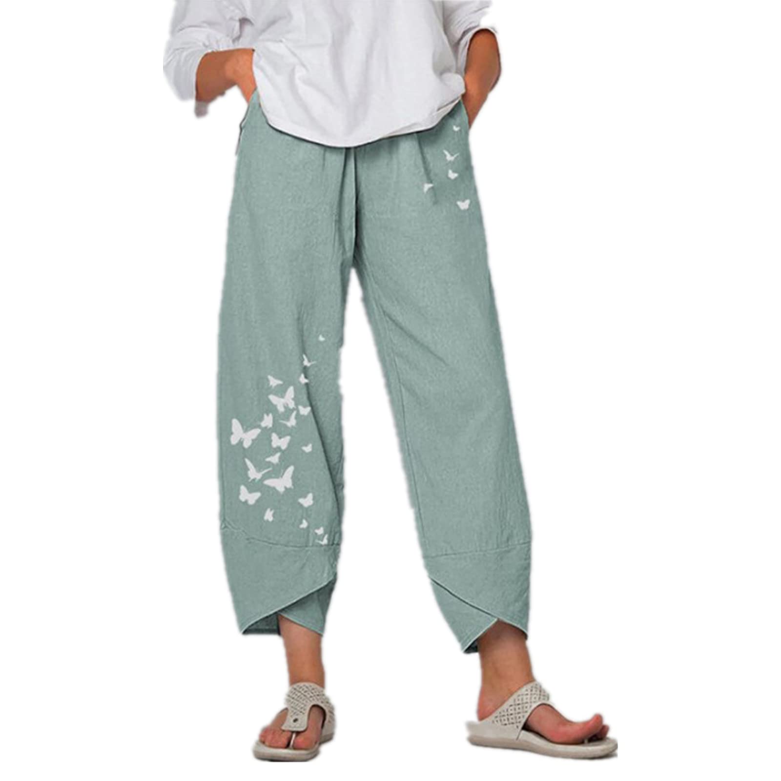 Solid Color Straight Wide Leg Pants Womens high Waist Loose and Thin Casual Fashion Trousers XXL Green 1