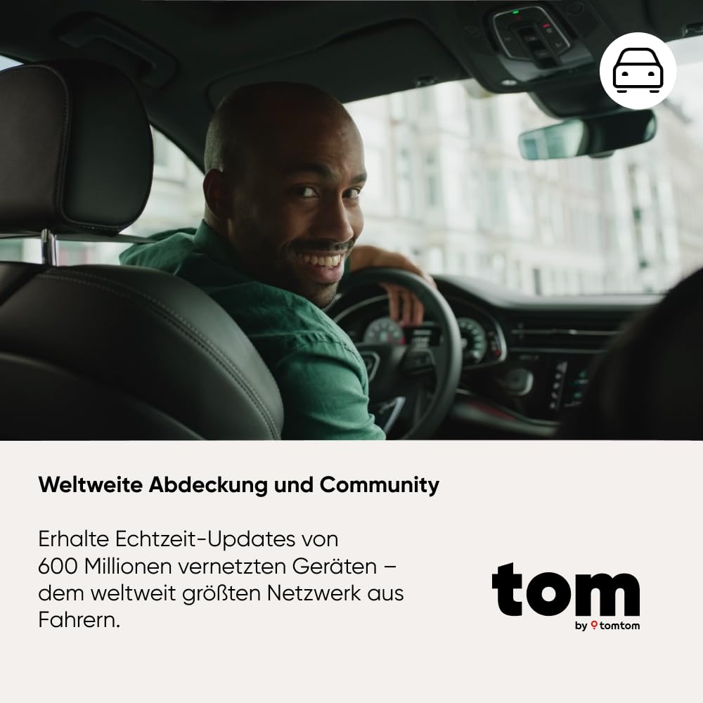 TomTom Verkehrsalarm Blitzerwarner für Auto – Warnt vor festen & mobilen Blitzern, Staus | Ohne ABO | CarPlay & Android Auto | Made in Europe | Tom by TT Premium Pack
