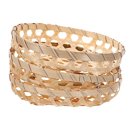 FONDOTIN Elegant Round Basket for Eggs Vegetables Sturdy Bamboo Kitchen Storage 20cm Diameter Set of 3