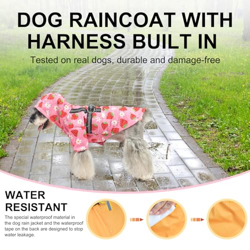 Image of BEAUTYZOO Dog Raincoats for Large Dogs, Waterproof Rain Jacket with Hood | Puppy Rain Jacket with Harness, Reflective Poncho with Harness Built in, Rain Gear Clothes with Hat for Boy Girl, Pink L