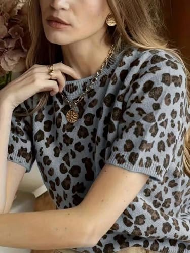 Image of Womens Short Sleeve Striped Color Block Crew Neck Sweater Shirt Lightweight Cotton Casual Summer Pullover Tops