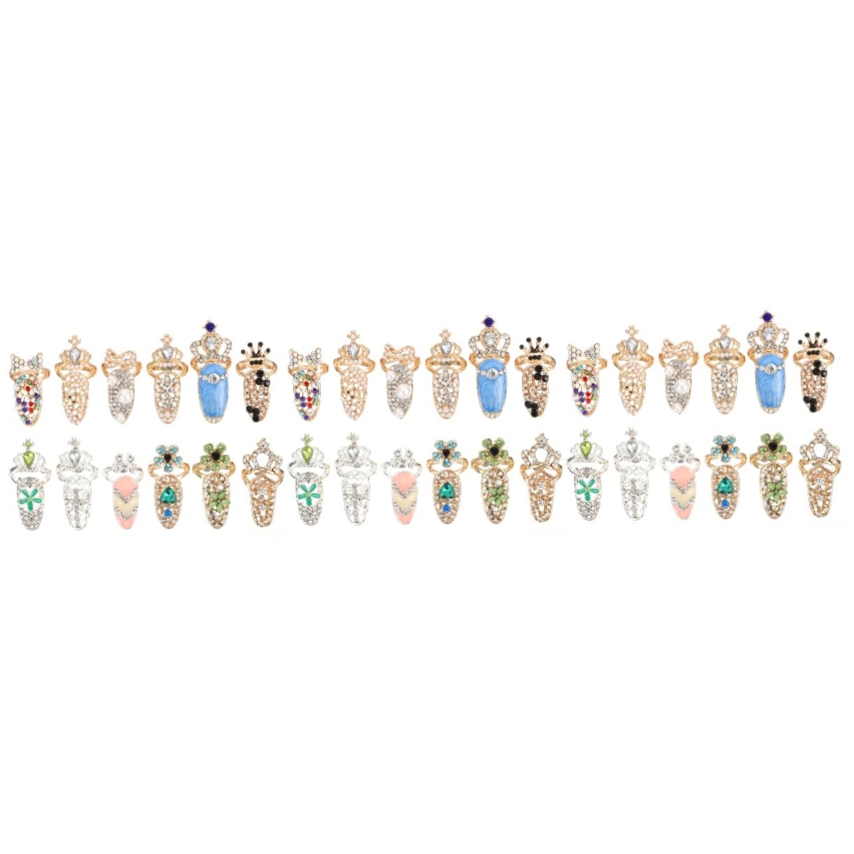 CALLARON 3 Ensembles Anneau De Décor De Cristal Decoration Ongle Décoration Ongles Griffe D'ongle Ongles Charmes Art Uv Bague Délicate Pour Les Ongles Bague Créative Alliage 12 Pièces * 3