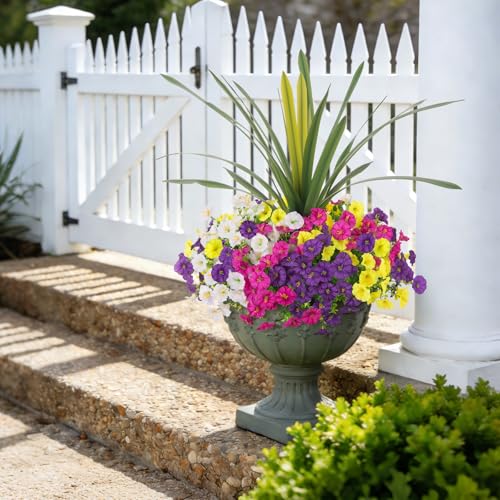 INXUGAO Artificial Flowers for Outdoors Fake Plants Outside, 12 Bundles Silk Morning Glory with Eucalyptus + Orchid Leaf UV Resistant Realistic Faux Flowers for Porch Planter Garde image 3