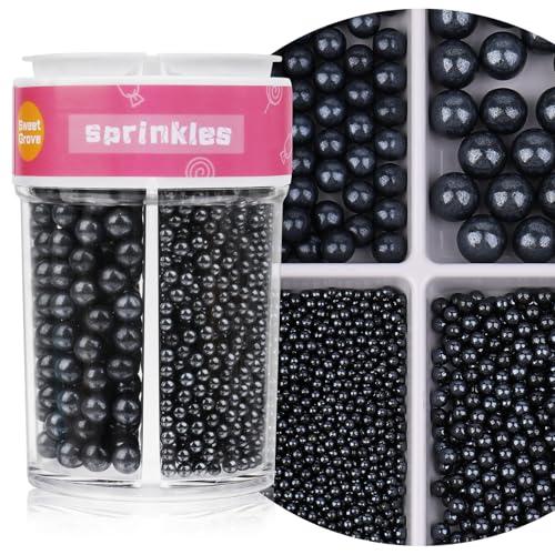 Image of Black Sprinkles for Cake Decorating, 4 Sizes Edible Pearl Sprinkles, 7.8oz | For Baking Cake Cupcake Ice Cream Chocolate Cookie Decorating Celebrations Wedding Shower Party